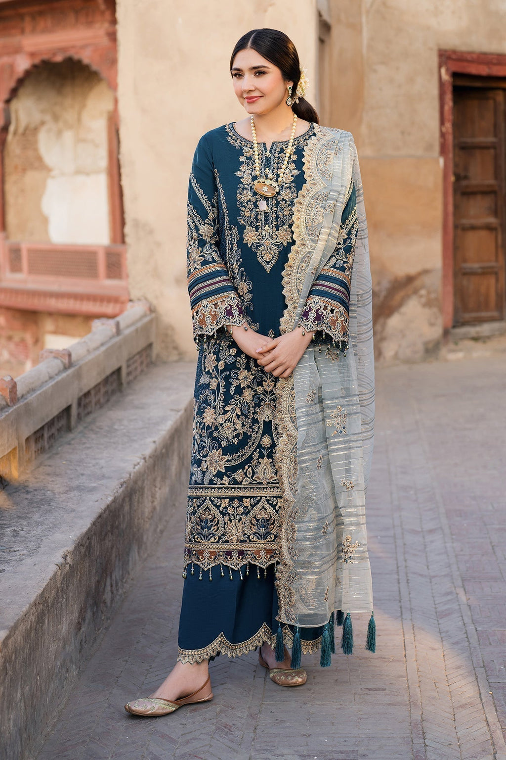 BATIK-3PC DHANAK HEAVY EMBROIDERED SHIRT WITH COTTON NET EMBROIDERED DUPATTA AND EMB TROUSER-BIC-4238