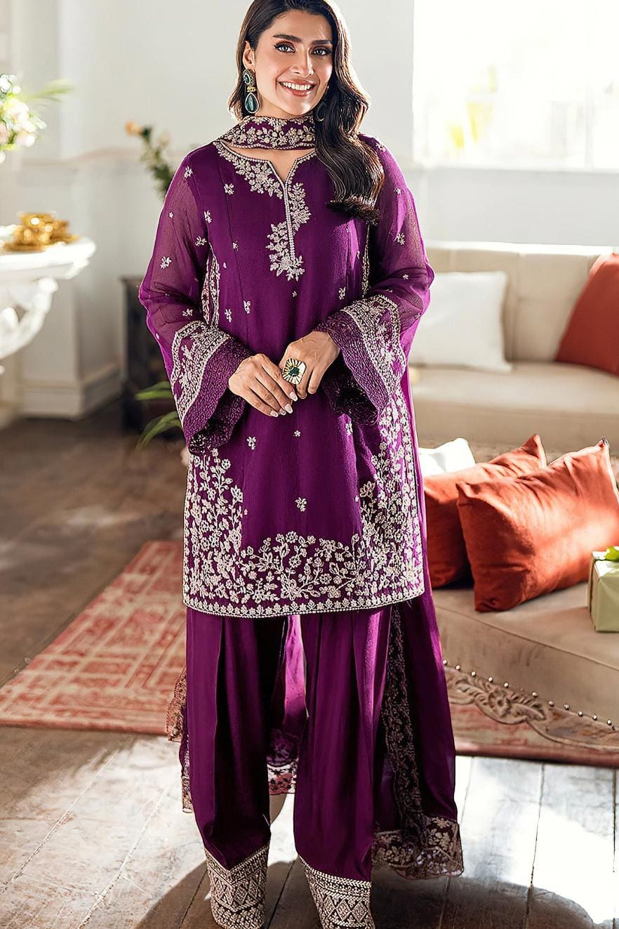 Azure Unstitched Dhanak Embroidered 3pc with Dhanak Embroidered Cut-work Ready To Wear Shawl