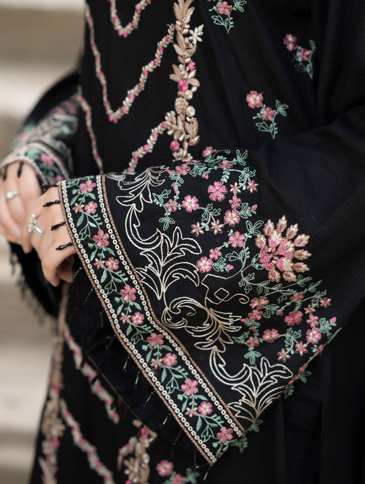 LIBAAS-3PC DHANAK EMBROIDERED SHIRT WITH DHANAK EMBROIDERED SHAWL & TROUSER-WM-4346