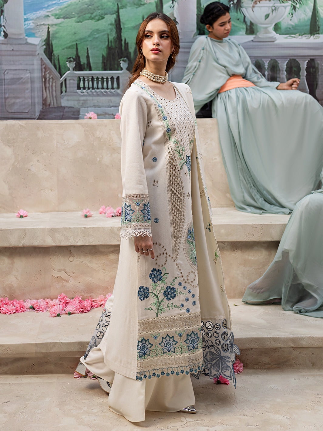 MAHNUR- WINTER UNSTITCHED DHANAK EMBROIDERED 3PC WITH LASER WORK EMBROIDERED SHAWL