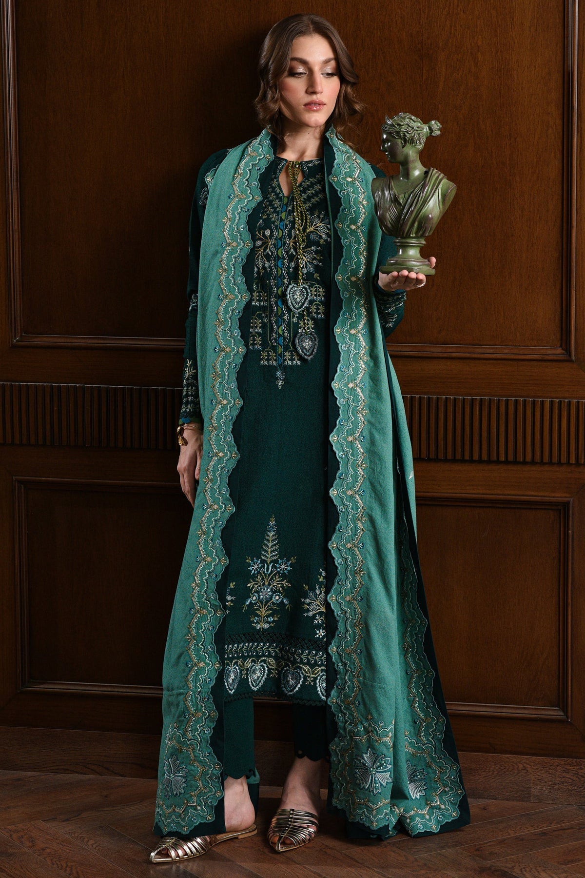 BATIK-3PC KARANDI EMBROIDERED SHIRT WITH DHANAK EMBROIDERED SHAWL AND TROUSER-WM-4332