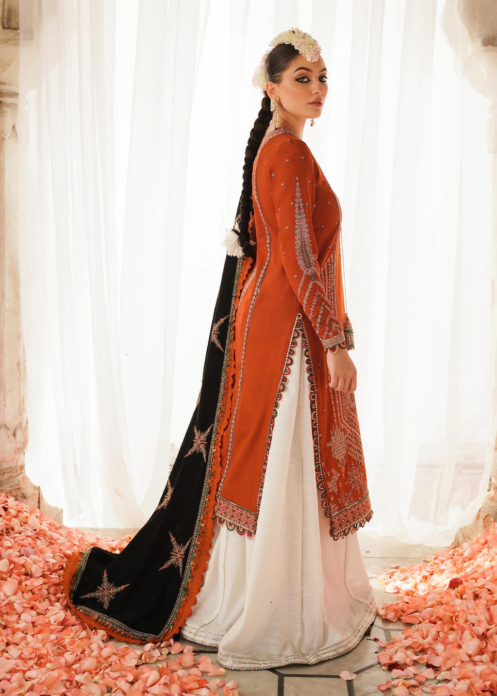 HUSSAIN REHAR LUXURY UNSTITCHED DHANAK EMBROIDERED 3PC WITH DHANAK MARINA READY TO WEAR SHAWL