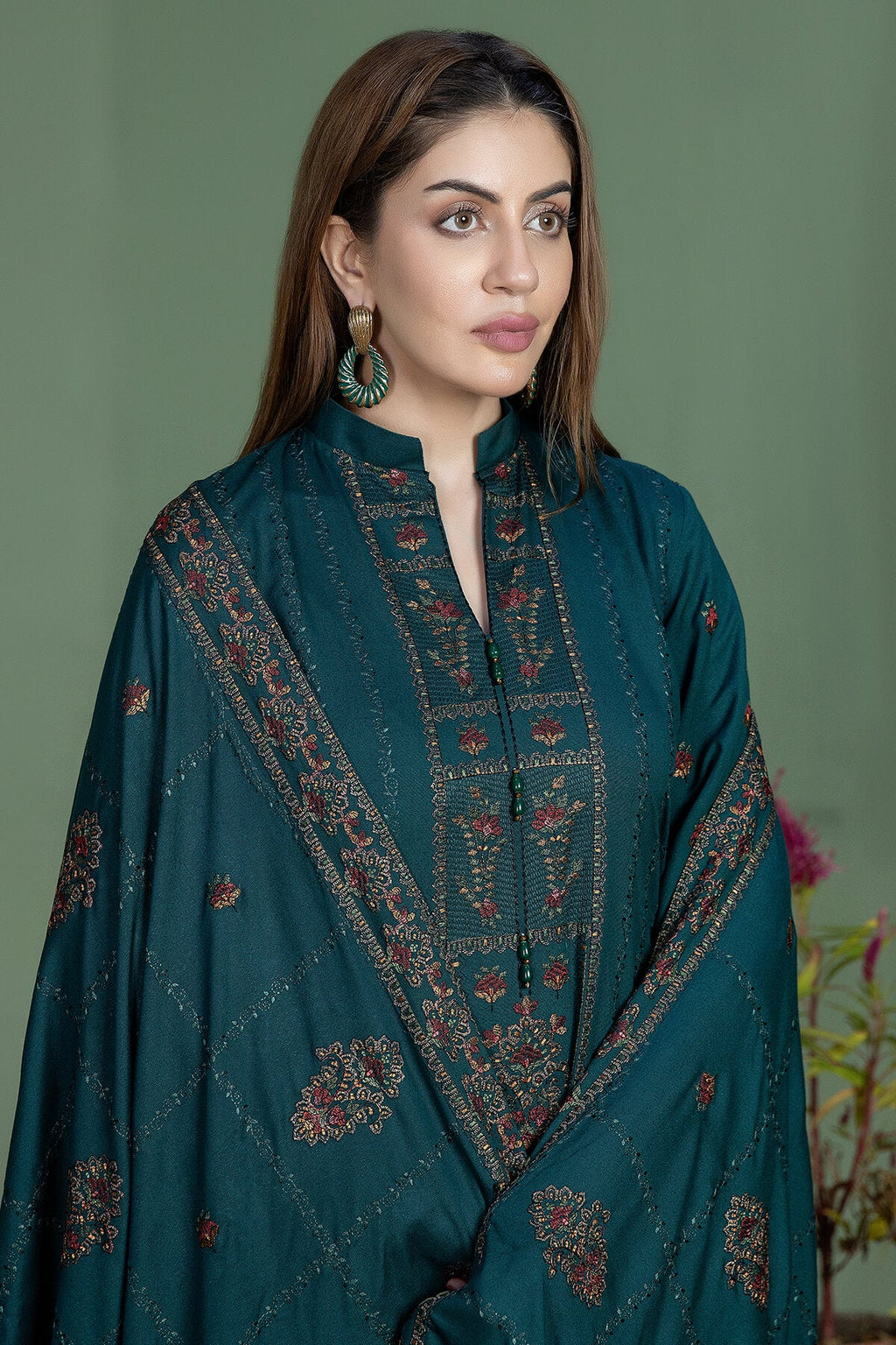 Noor-E-Fajar Winter Unstitched Dhanak 3pc With Heavy Embroidered Dhanak Shawl