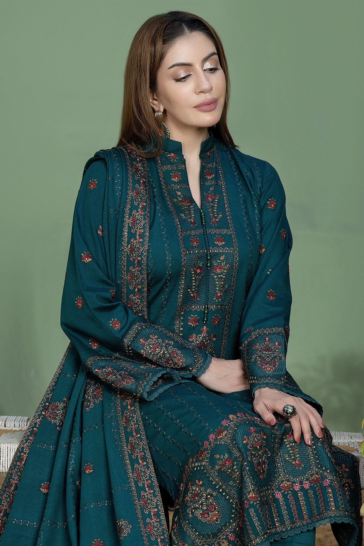 Noor-E-Fajar Winter Unstitched Dhanak 3pc With Heavy Embroidered Dhanak Shawl