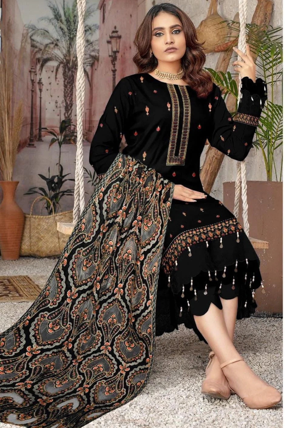 Bareeze Unstitched Luxury Dhanak Heavy Embroidered 3PC Suit With Laser Cut Shawl