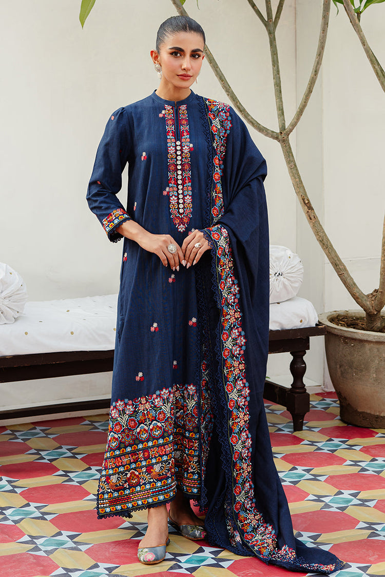 CROSS STITCH-3PC DHANAK EMBROIDERED SHIRT WITH DHANAK EMBROIDERED SHAWL AND TROUSER-WM-4275