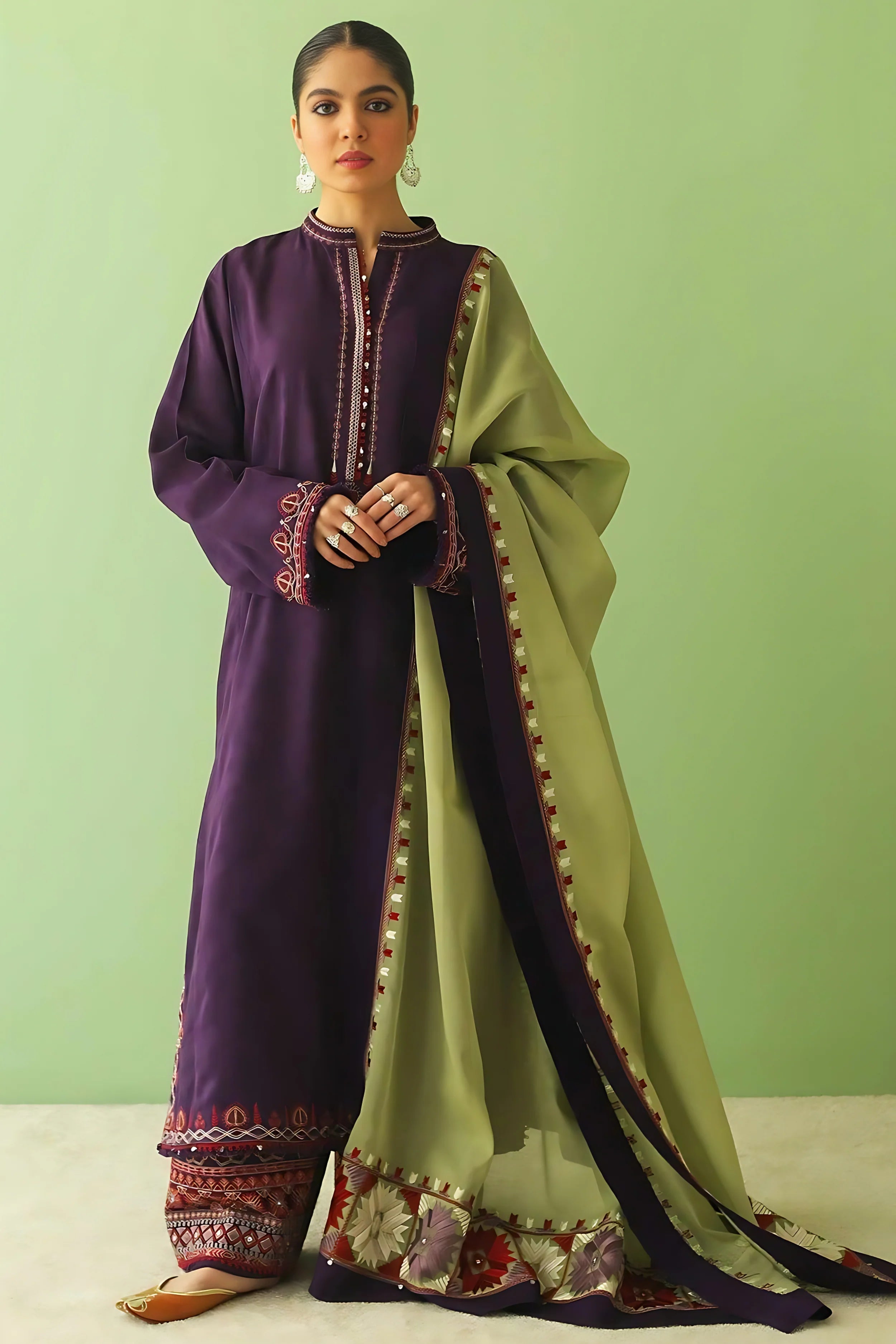 ZARA SHAHJAHAN 3PC EMBROIDERED DHANAK WITH EMBROIDERED DHANAK SHAWL (WM-115)