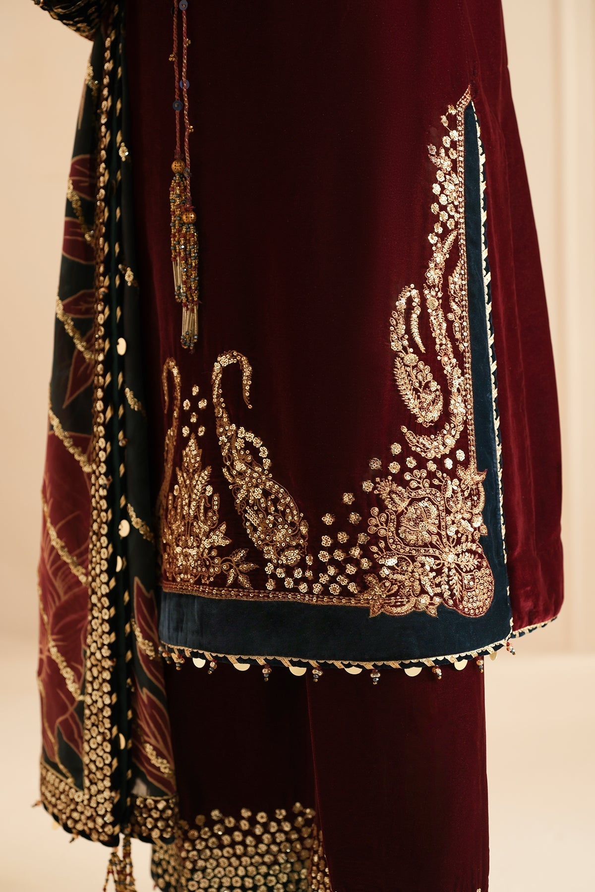 Jazmin 3PC Embroidered Velvet Suit with Embroidered Organza Dupatta (WM-196)