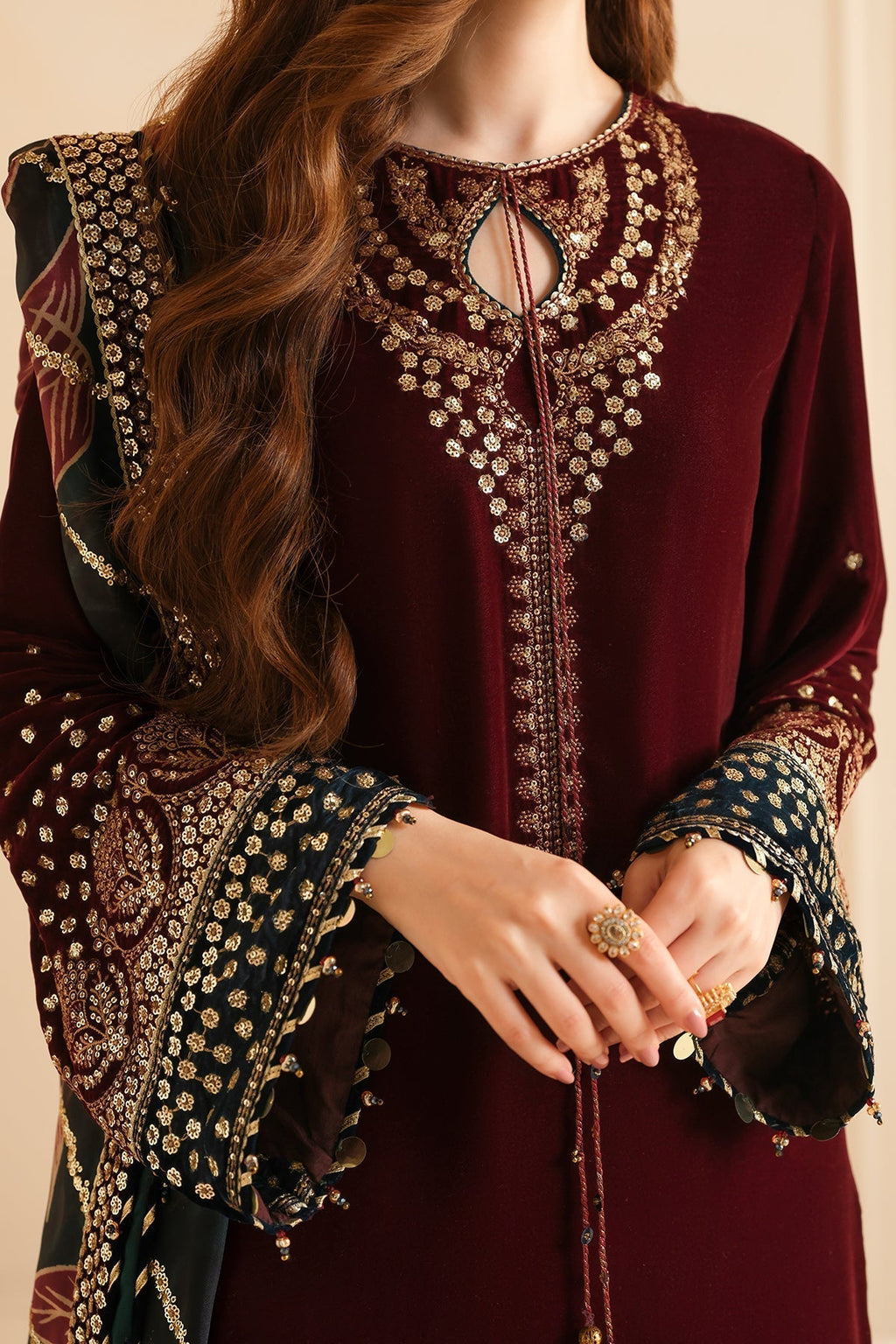 Jazmin 3PC Embroidered Velvet Suit with Embroidered Organza Dupatta (WM-196)