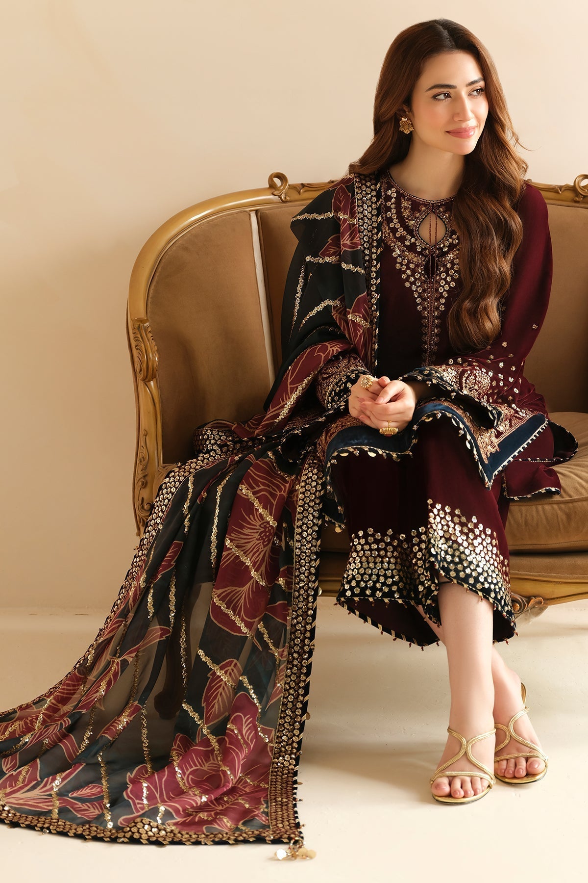 Jazmin 3PC Embroidered Velvet Suit with Embroidered Organza Dupatta (WM-196)